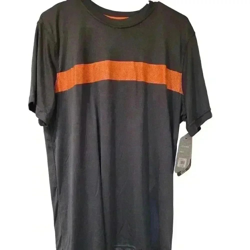 FourCast Men’s Short Sleeve Grey Orange Stripe T-Shirt NEW
